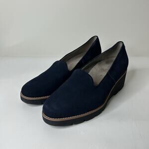 Vionic Willa Wedge Women’s 12 Wide Water Repel Suede Slip On Loafers Navy Blue